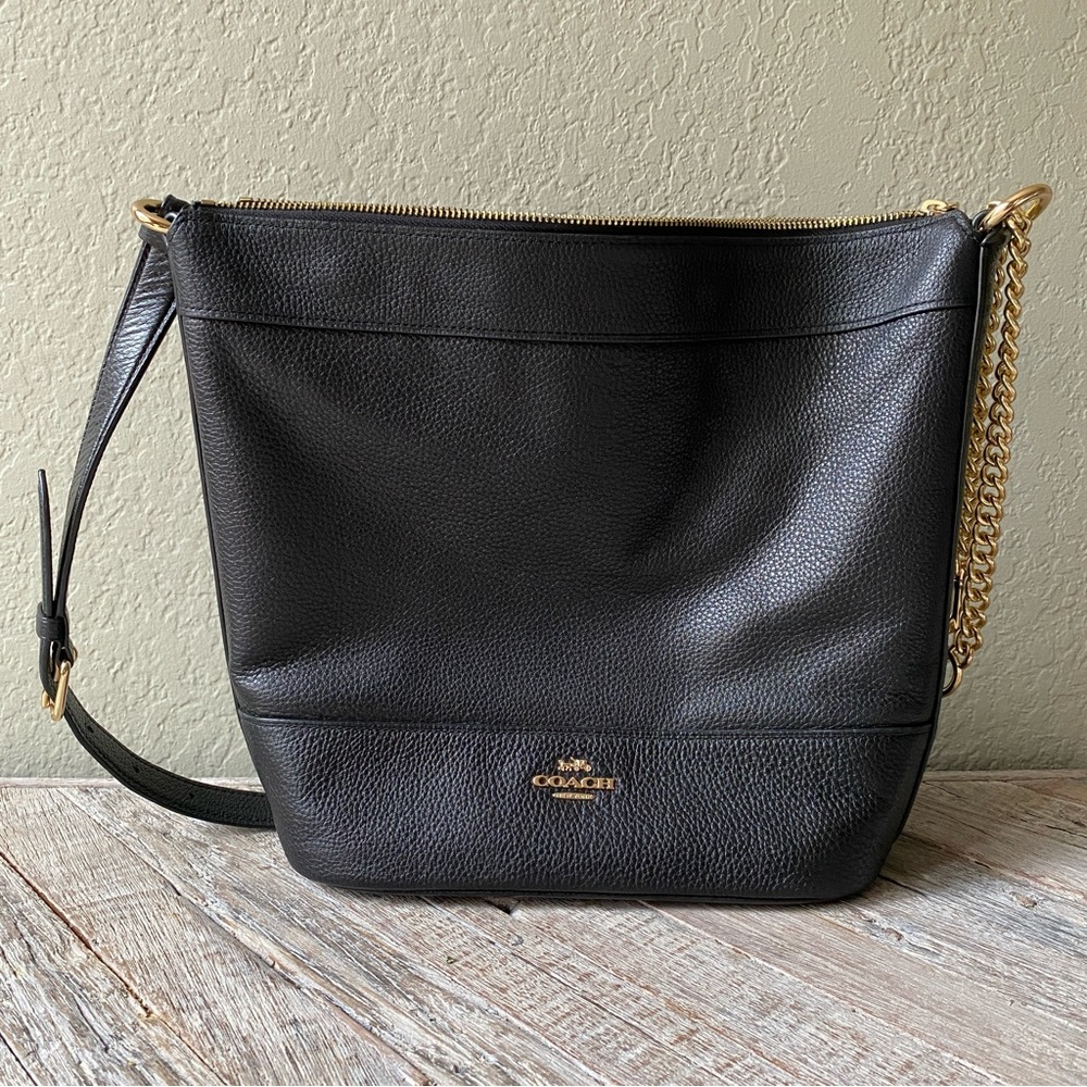 Coach black leather bucket bag